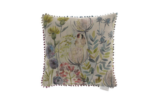 goldfinch cusion, linen birds feather